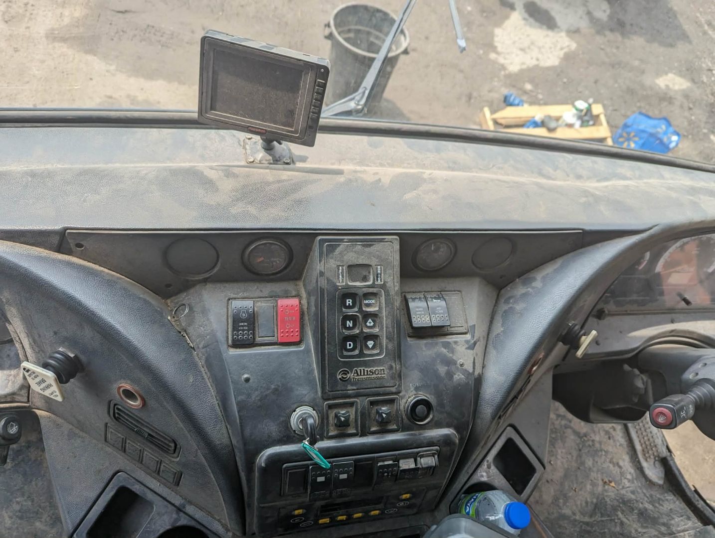 Heavy truck dashboard — grime and dust before interior detail
