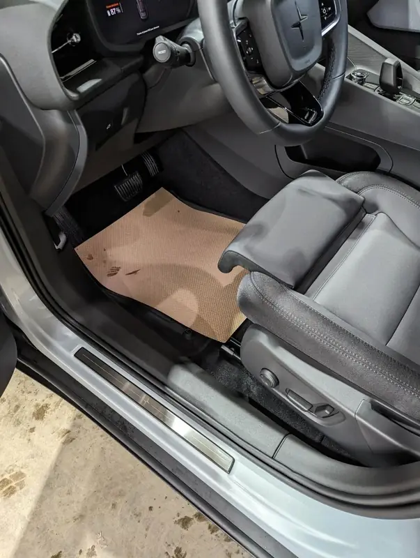 Polestar 2 White — driver side floor mat after interior detail